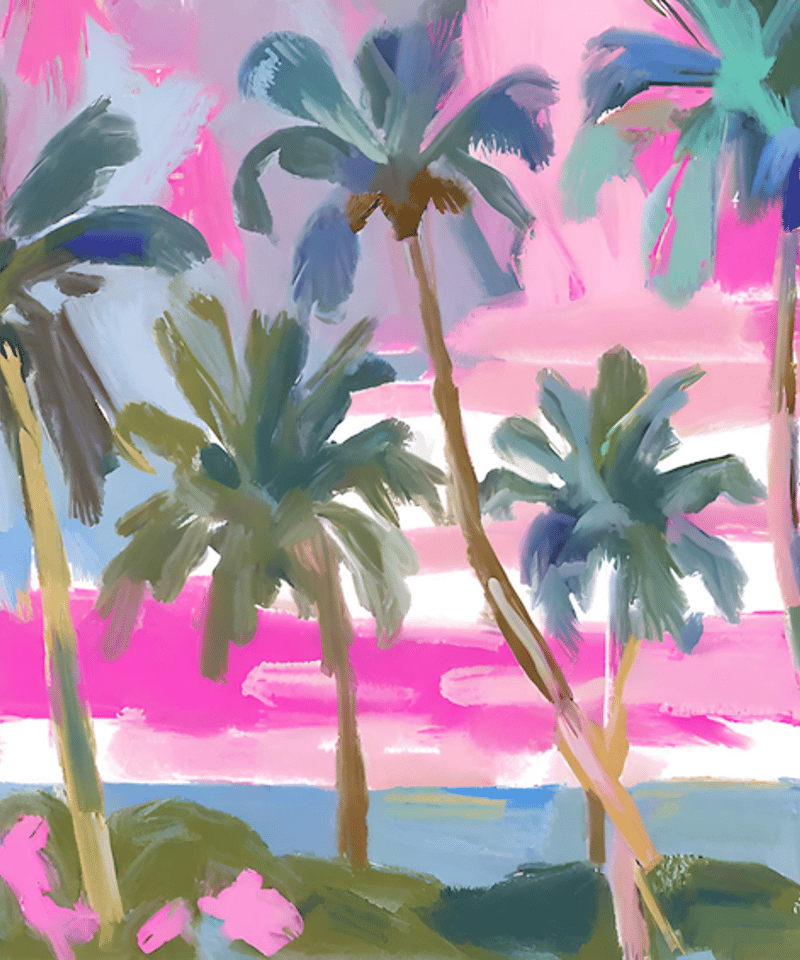 夕暮れのサンセットビーチを油絵調で描いたアートポスター。A4