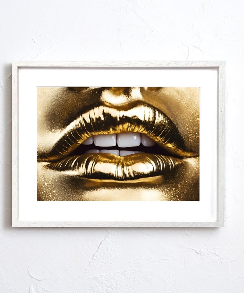 GOLD KISS｜ゴールドの唇が輝くラグジュアリーアートポスター｜A4〜A2