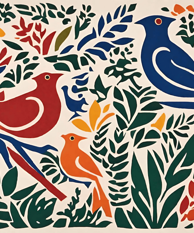 paradise｜切り絵風ボタニカル×カラフルな鳥の北欧アートポスター