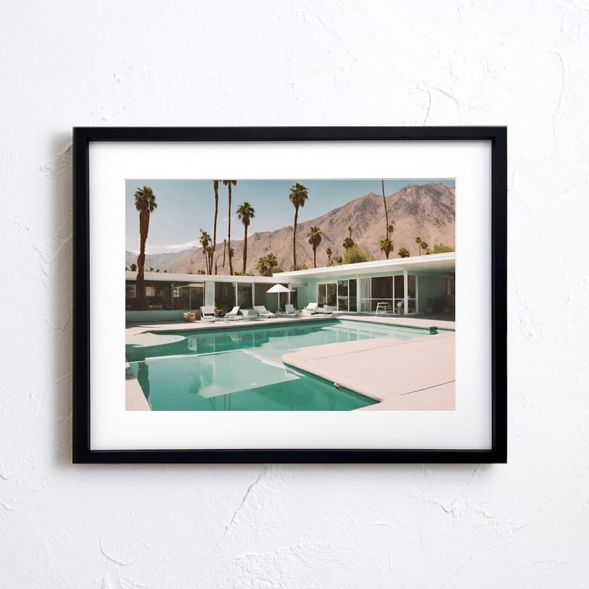 Palm Springs Pool Club A2サイズ額装作品 Poolside｜西海岸プールサイドのレトロモダンアートポスター｜A4〜A2
