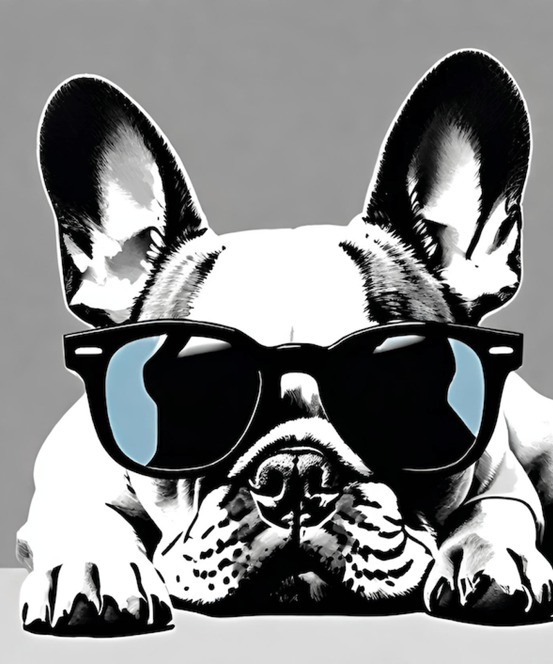 フレンチブルドッグのユーモラスなポップアート。モノトーン