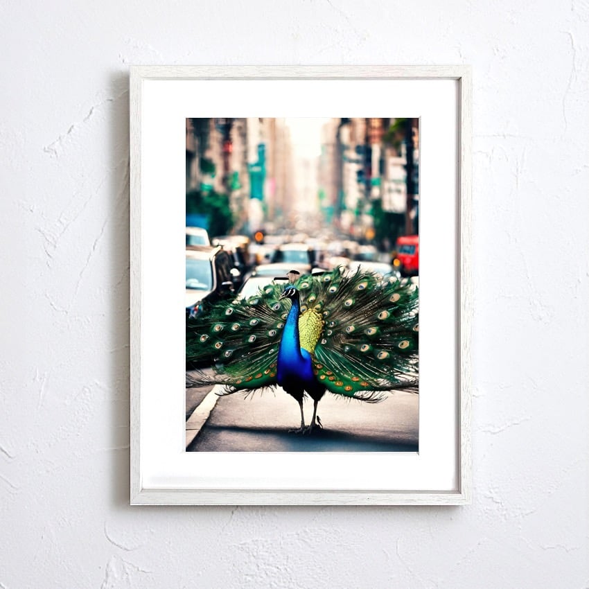 Peacock Trip｜孔雀を纏う象のユニークアートポスター｜A4〜A2額縁