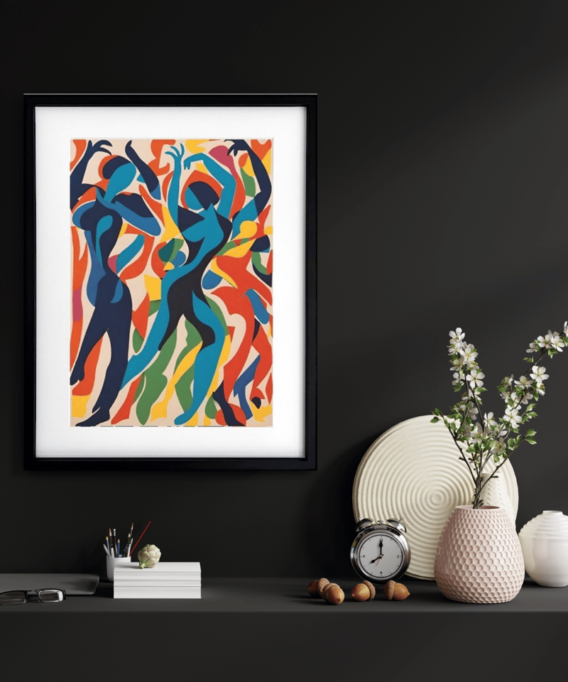 Dance Hall｜カラフルな抽象ダンスアートポスター｜切り絵風シルエット