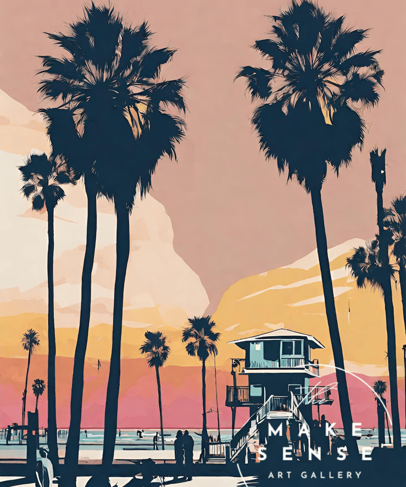 な 絵画カリフォルニアビンテージアート サンタモニカビーチ アメリカンヴィンテージ カリフォルニア