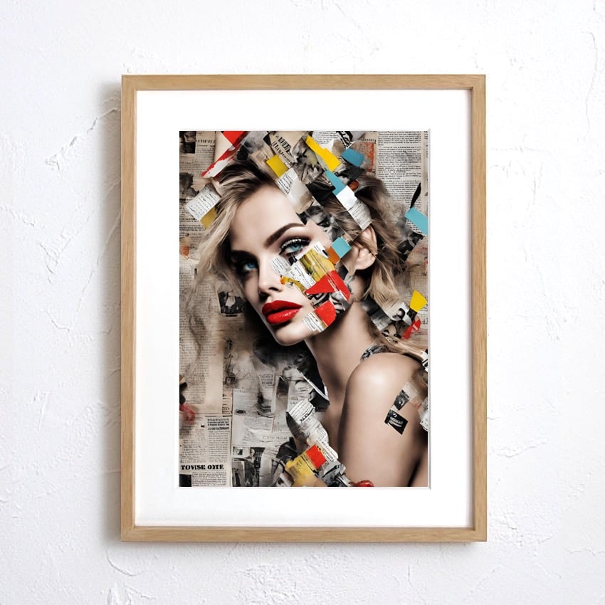 ニュースペーパーを抽象的にコラージュした『Creativity』。A4〜A2額縁