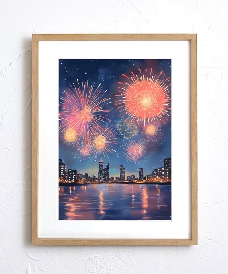 花火｜都会夜景に咲く大輪の花火アートポスター｜和モダン×幻想的