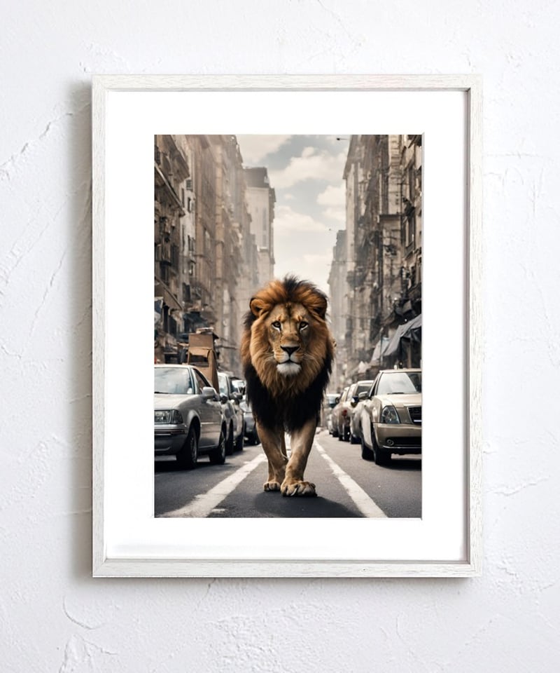 都会を旅するライオン アートポスター｜Lion Trip｜動物×都市の幻想