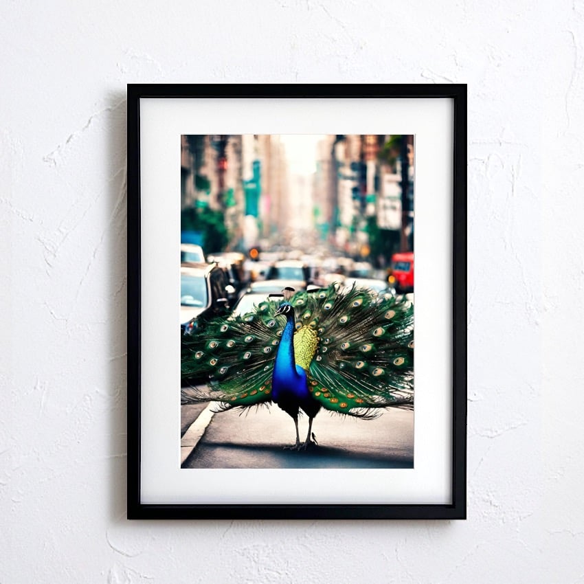 Peacock Trip｜孔雀を纏う象のユニークアートポスター｜A4〜A2額縁