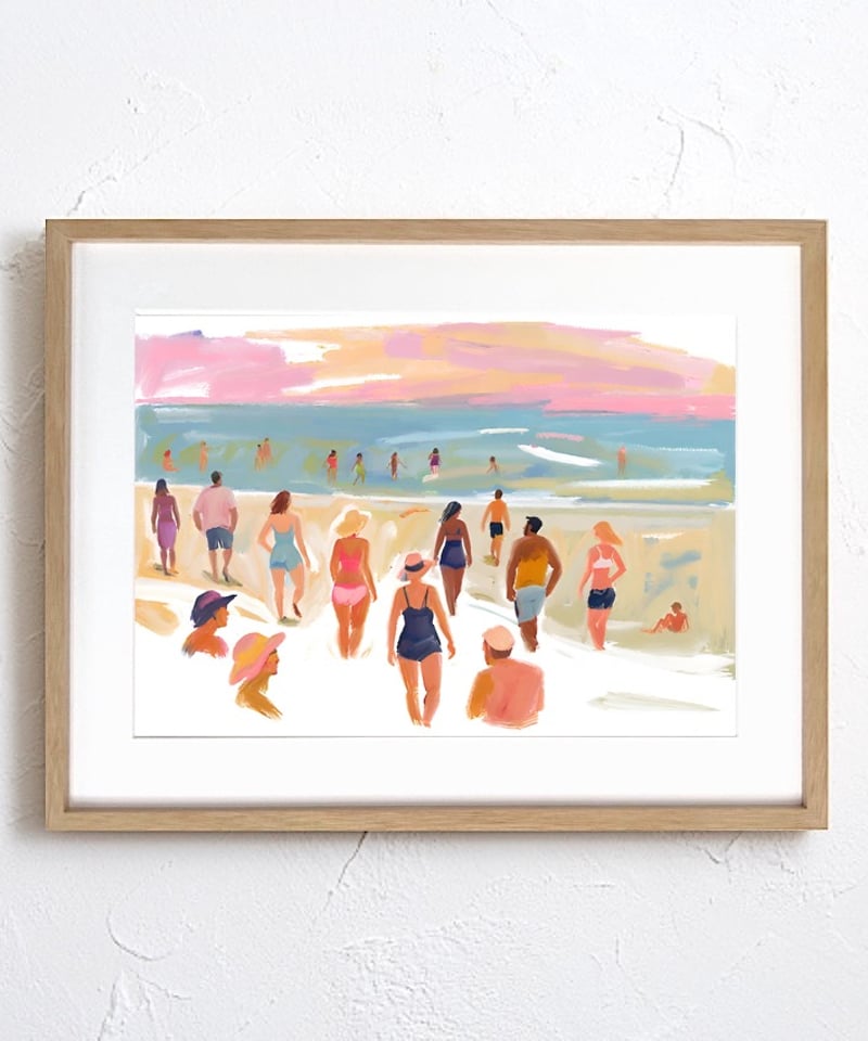 海 ビーチ 海水浴 家族 砂浜 夕焼け サンセット ドローイング 夏