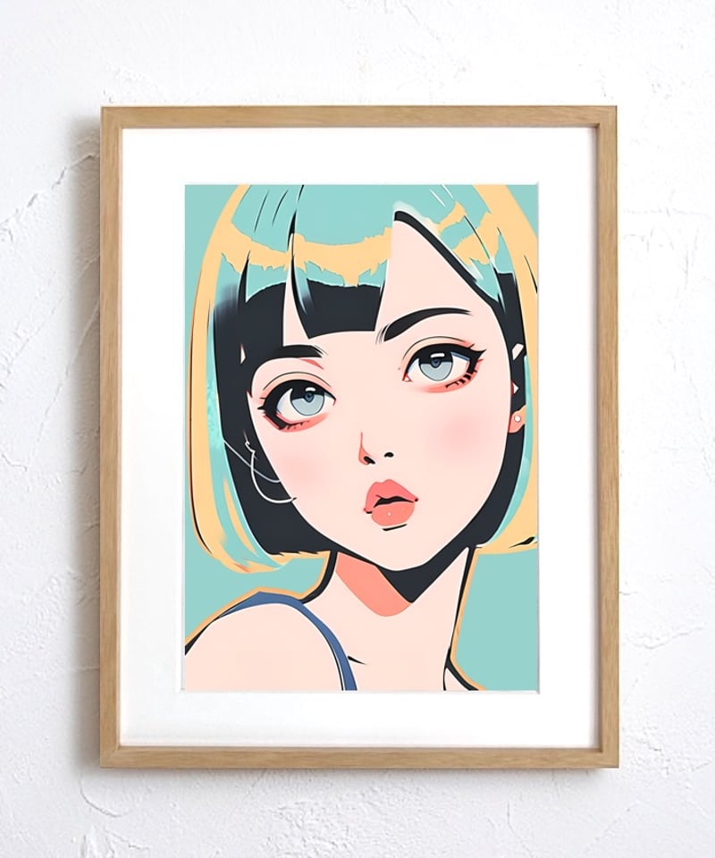 Bob Girl Ⅸ｜透明感あるパステルグリーン女性アートポスター｜モダン