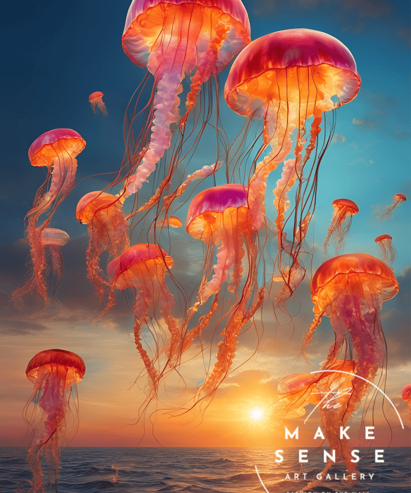 The Great Escape｜クラゲが空へ舞う幻想アートポスター｜A4〜A2額縁