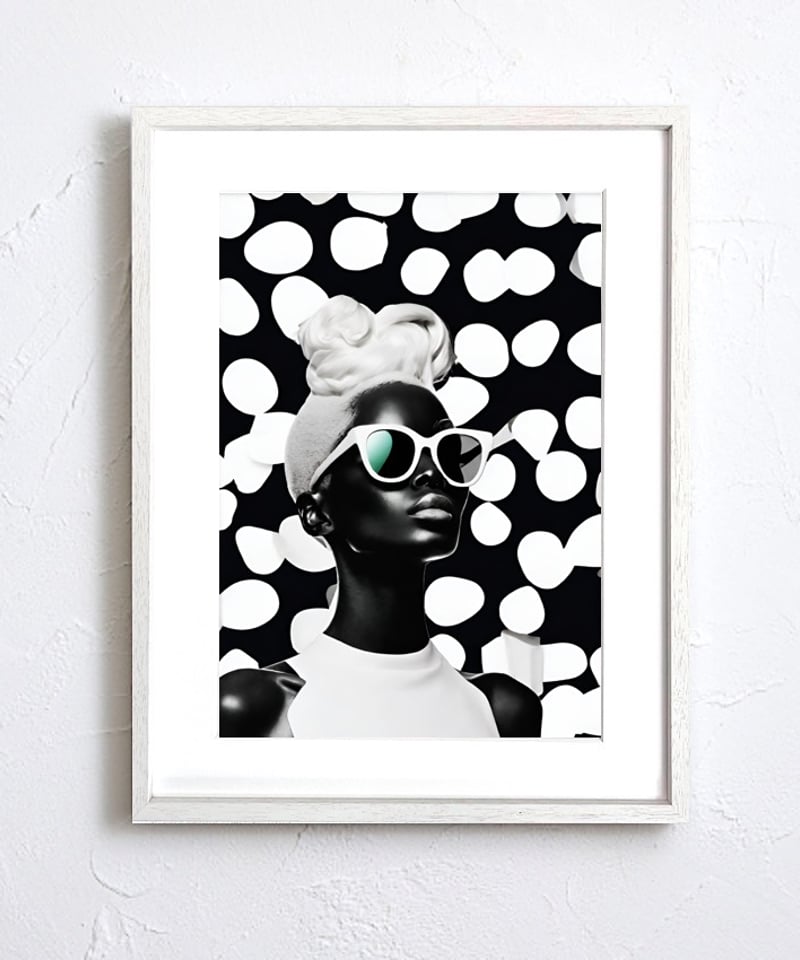 ポップアート 女性肖像画 黒フレーム付き 生クリームを髪にした黒人女性のポップアート『Fresh Cream