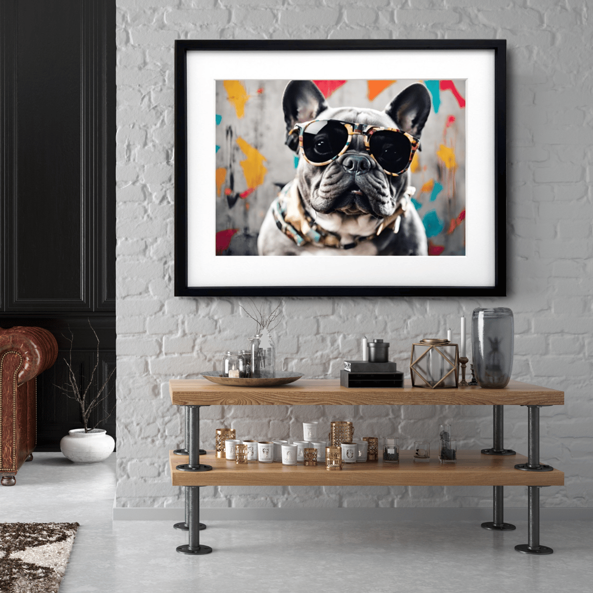 ドッグアート・ドッグ・犬・アニマル・動物・フレンチブルドッグ A4,A3,A2サイズ アートポスター、マット、額縁セット