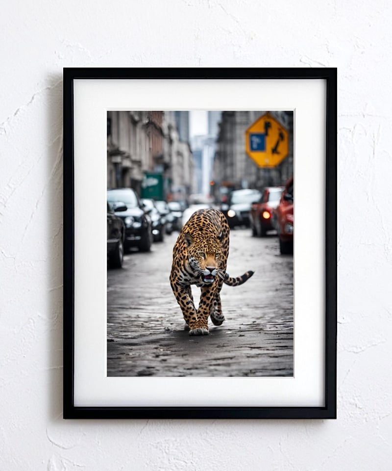 都会を旅するジャガーを描いたユニークなアートポスター「Jaguar Trip