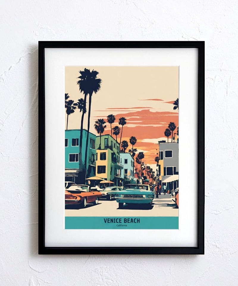 ポスター　写真　ベニスビーチ　フレーム付き Amazon.co.jp: ベニスビーチ カリフォルニア観覧車 日没風景