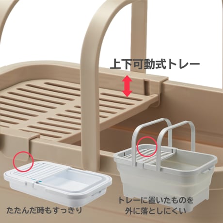 おりたためるバスケット15L ちょい置きトレー付