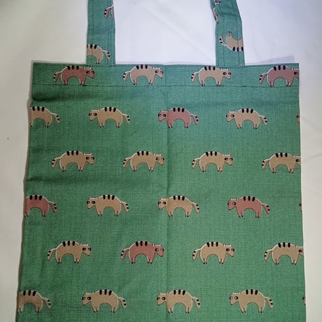 折り畳みトートバッグ　A4サイズ(たぬき　緑)