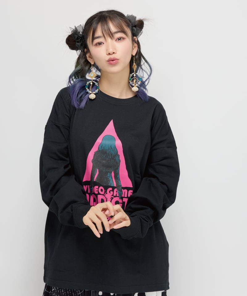 60832 FANTASTIC NINE 重ね着ロンT　黒ｘ白 60832 FANTASTIC NINE 重ね着ロンT黒x白