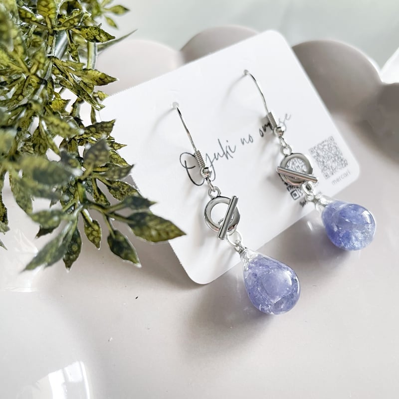 しずく型タンザナイトマンテルピアス＆イヤリング レジン天然石