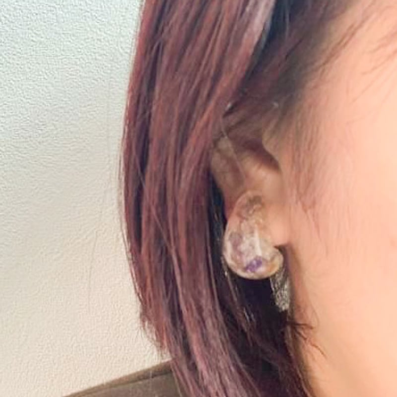 アメジストしずく型ピアス＆イヤリング レジン天然石ピアス