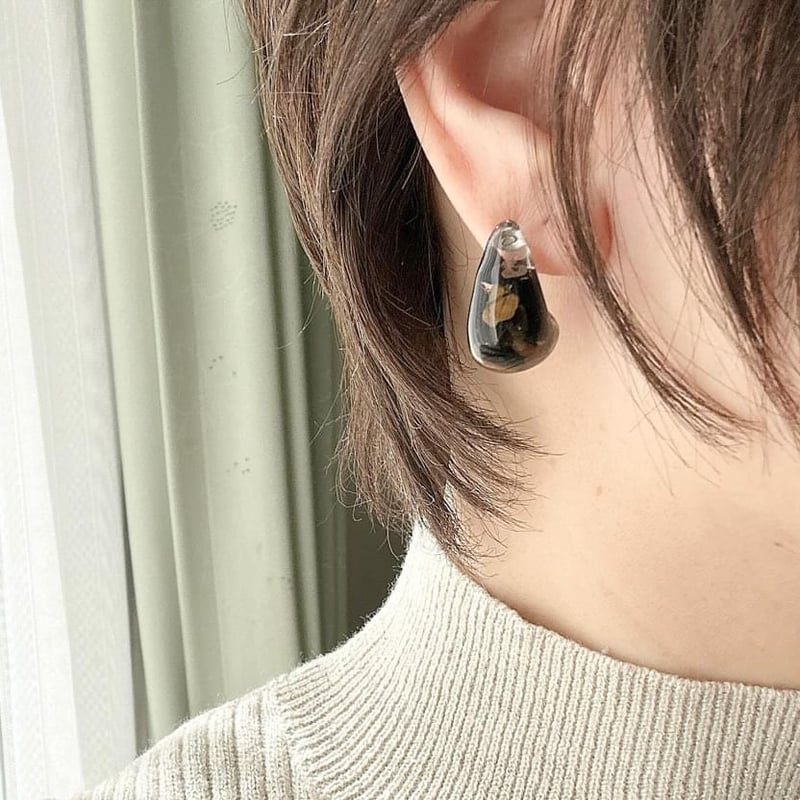 タイガーアイ、オニキスのしずく型ピアス レジン天然石ピアス