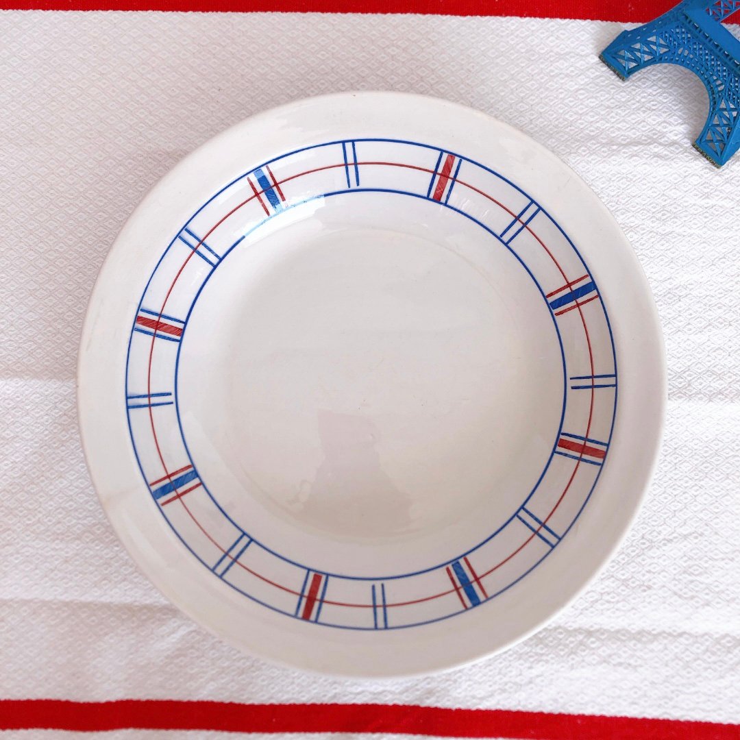 リュネビル バスク柄 大皿／大深皿／サラディエ トリコロール アンティーク食器 フランスアンティーク バスク柄サラディエ 大深皿 リュネヴィル