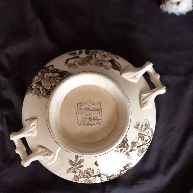 美品　フランス　アンティーク　エミールブルジョワ　花とレースのスーピエール フランスアンティーク E.Bourgeois エミールブルジョワ スーピエール