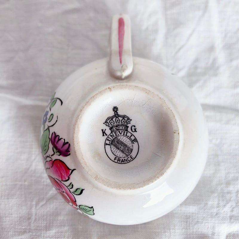 フランスアンティーク リュネヴィル窯 カップ & ソーサー ディネット 小鳥と花 フランスアンティーク リュネヴィル窯 カップ & ソーサー ディ