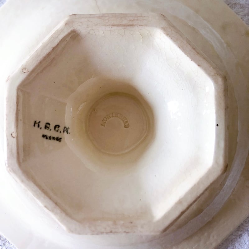 希少　クレイユモントロー　オクトゴナルケーキスタンド　フランスアンティーク食器 クレイユモントロー オクトゴナル ケーキスタンド フランス