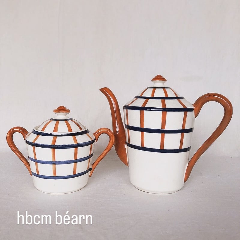 レア☆HBCM Béarnべアン バスク柄コーヒーポット 蓋なし マロンx レア☆HBCM Béarnべアン バスク柄コーヒーポット 蓋なし マロンx