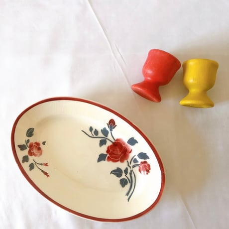 フランスアンティーク　フルーツ皿とダストパン ヴィンテージ 陶器 プレート 青緑 葡萄フランス ヨーロッパ