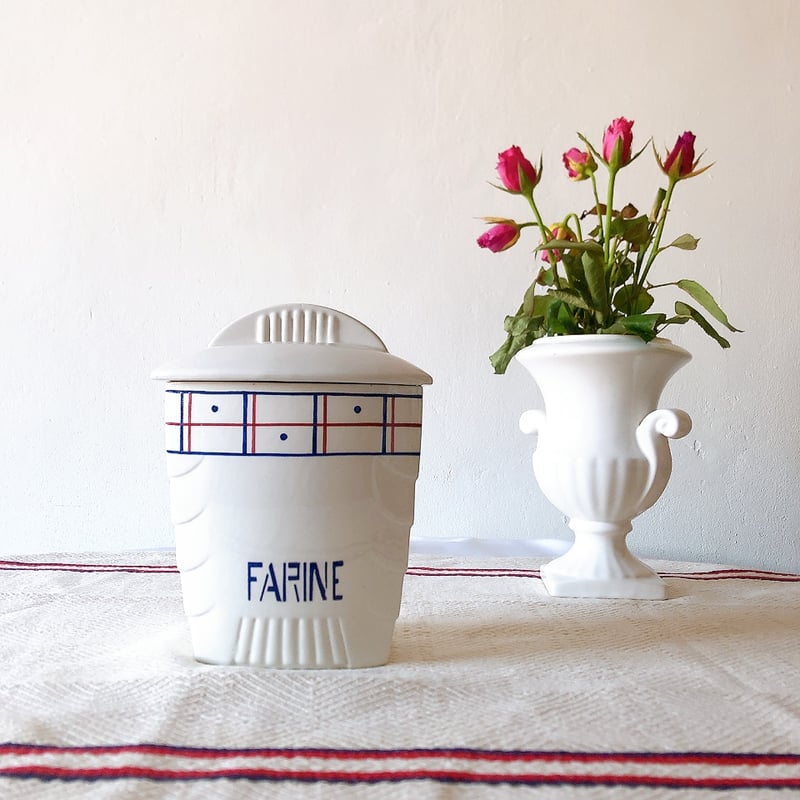 リュネヴィル 陶器製キャニスター FARINE フランスアンティーク食器 リュネヴィル 陶器製キャニスター FARINE フランスアンティーク