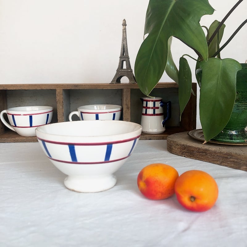 フランスアンティーク　バスク柄　ボウル フランスアンティーク バスク柄 ボウル