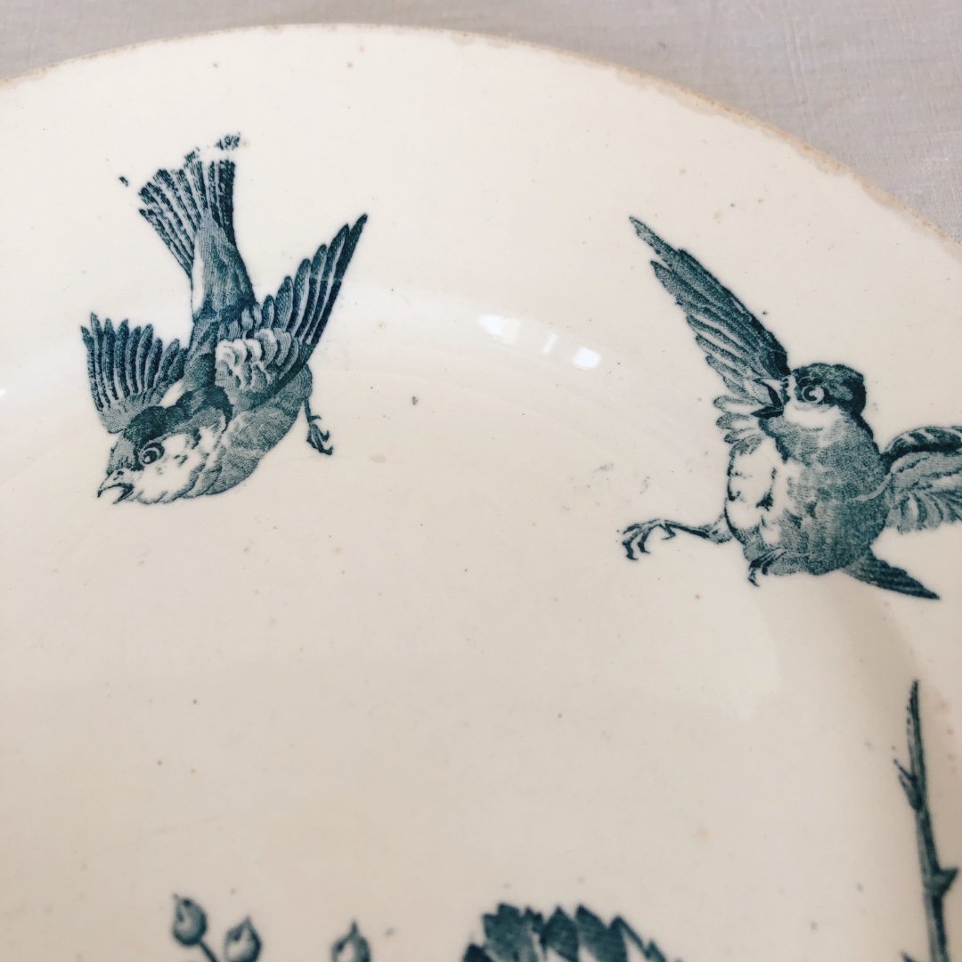 フランス　アンティーク　リュネヴィル　ラヴィエ　鳥 Lunéville 赤い鳥プレート 22.5cm フランスアンティーク