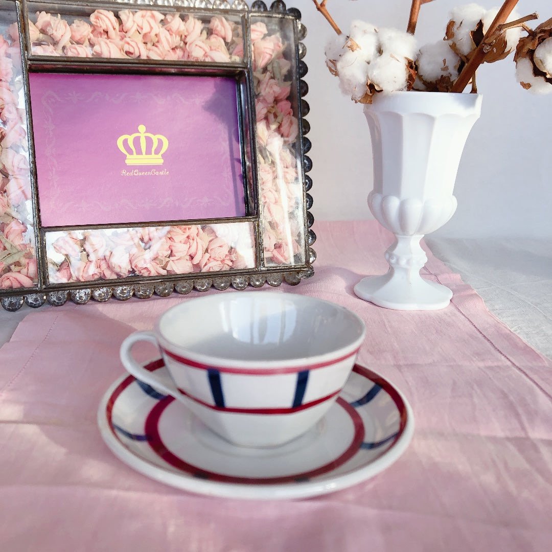 フランスアンティーク食器　バスク柄 バドンヴィレー バスク柄カップアンドソーサー デミタス D