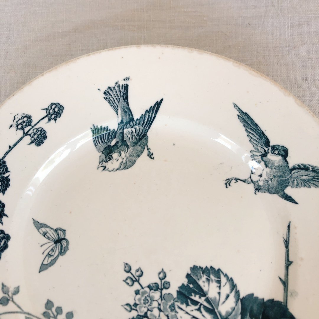 フランスアンティーク K＆G Luneville リュネヴィル 『RONCE』木苺&鳥