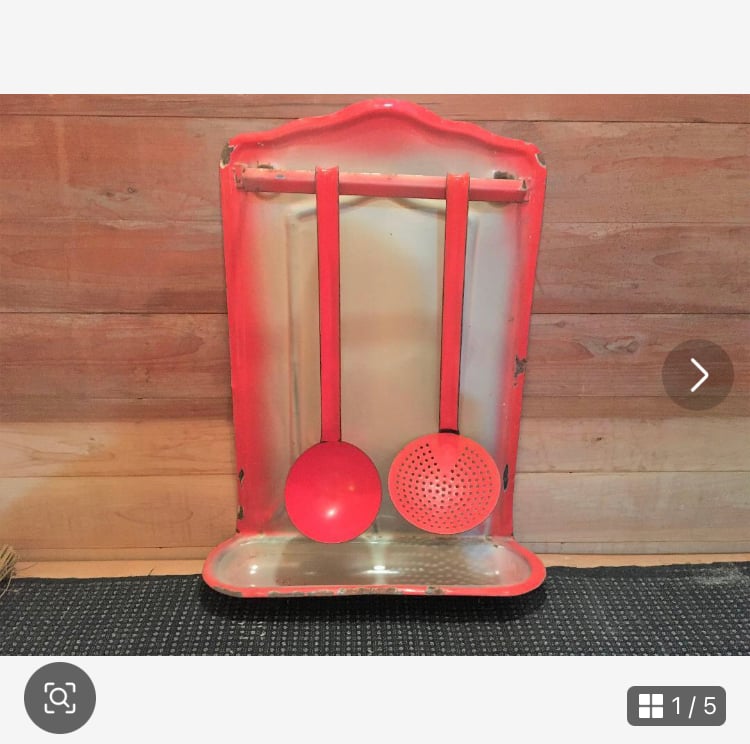 レードルラック+レードル ホーロー製 フランスアンティーク食器