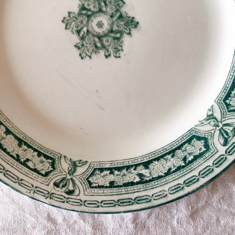 ヴィエイヤールボルドー　カマイユ ディナープレート　C フランスアンティーク食器 ヴィエイヤールボルドー ルアン ディナープレート グリーン F
