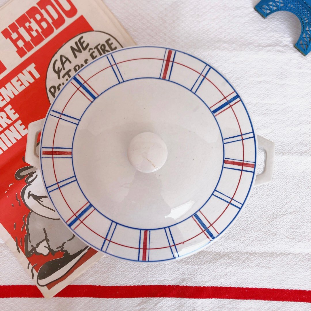 リュネビル バスク柄スーピエール　トリコロールカラー　フランスアンティーク食器 リュネビル バスク柄 『CALMEN』スーピエール トリコロール