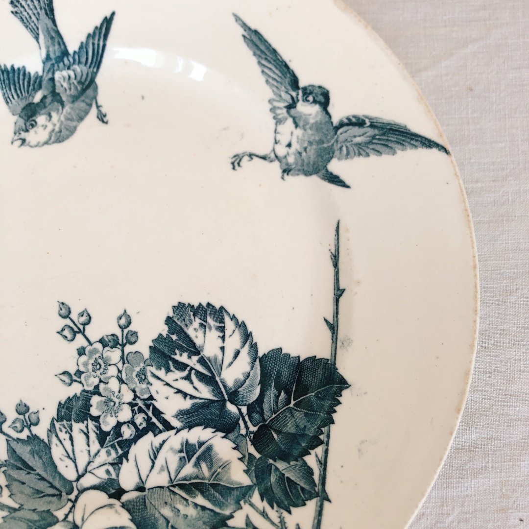 フランスアンティーク K＆G Luneville リュネヴィル 『RONCE』木苺&鳥