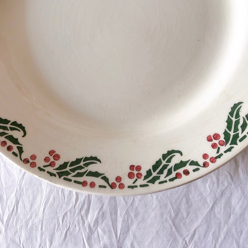 クレイユエモントロー HOUX 柊柄　平皿 B フランスアンティーク食器 クレイユエモントロー HOUX 柊柄 ディナープレート A フランス