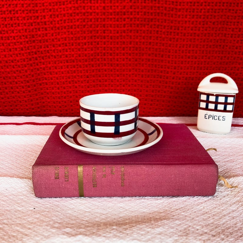 バドンヴィレー バスク柄カップアンドソーサー A フランスアンティーク