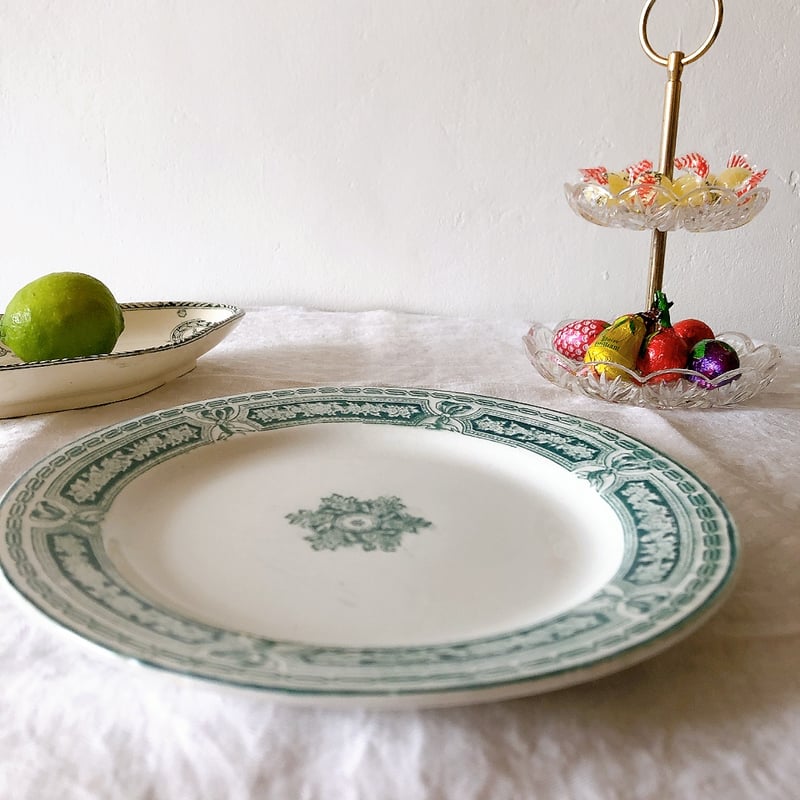 ヴィエイヤールボルドー　カマイユ ディナープレート　E フランスアンティーク食器 ヴィエイヤールボルドー ルアン ディナープレート グリーン F