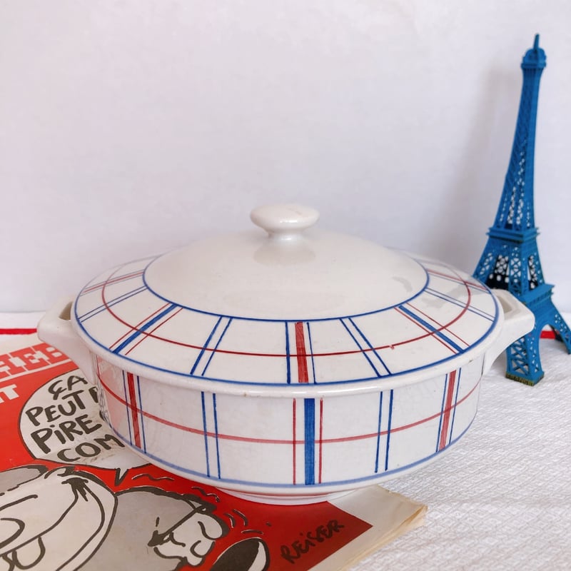 リュネビル バスク柄 大皿／大深皿／サラディエ トリコロール アンティーク食器 リュネビル バスク柄 大皿／大深皿／サラディエ トリコロール