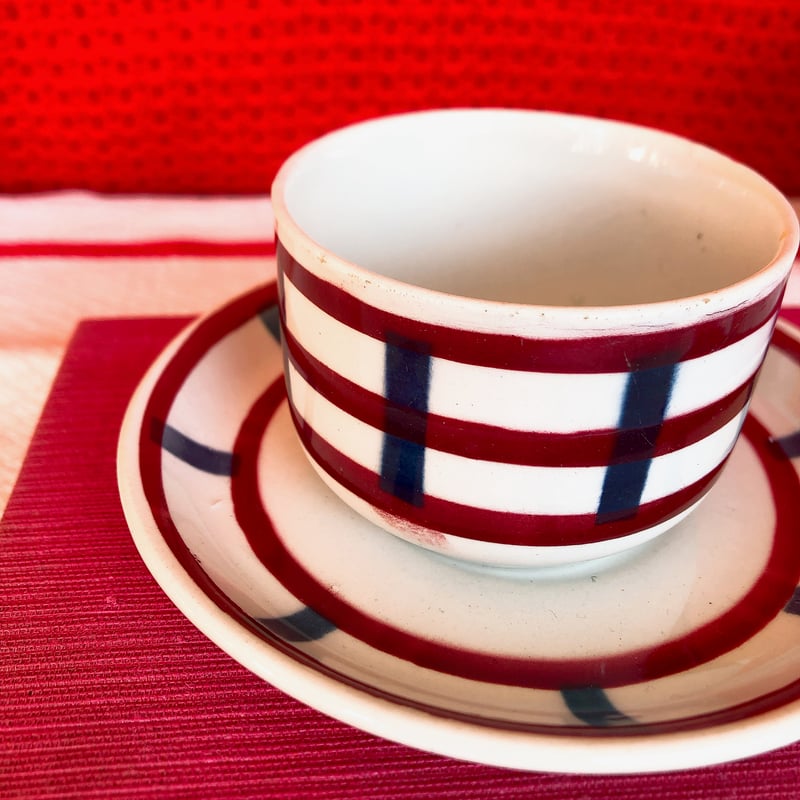 バドンヴィレー バスク柄カップアンドソーサー A フランスアンティーク