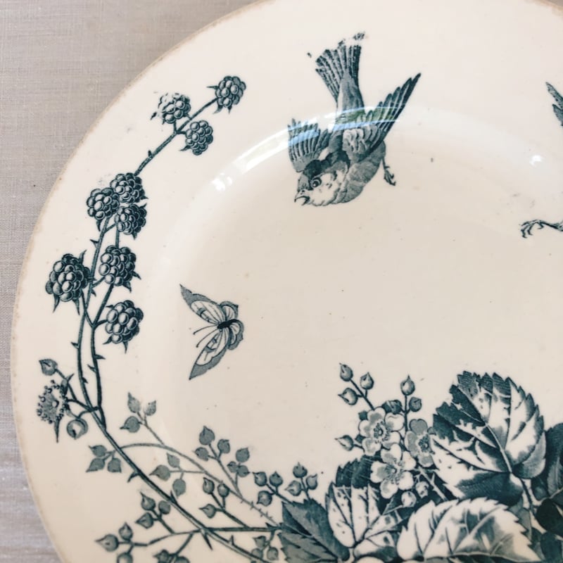 【超希少】フランスアンティーク食器 Lunéville K&G （サイン入り） フランスアンティーク K＆G Luneville リュネヴィル 『RONCE』木苺&鳥