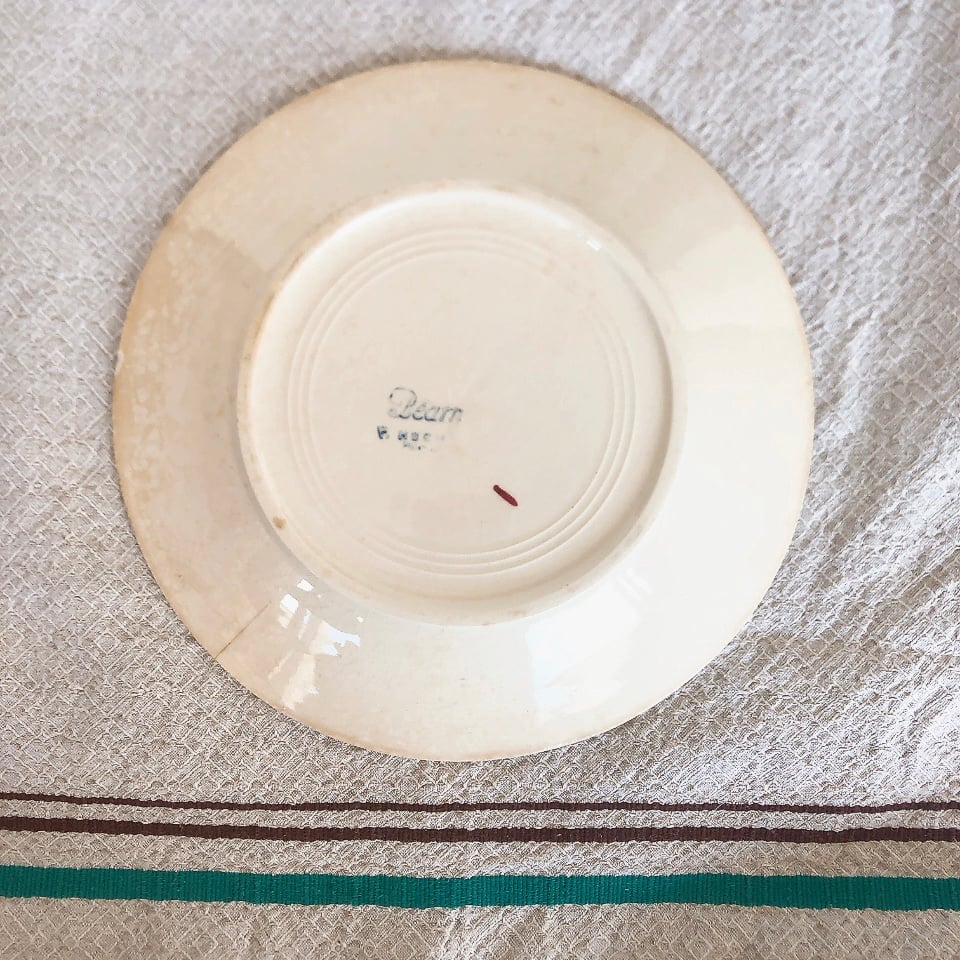 HBCM バスク柄スーププレートA フランスアンティーク食器 バスクアンティーク HBCM べアン クレイユモントロー バスク柄デザードプレート A