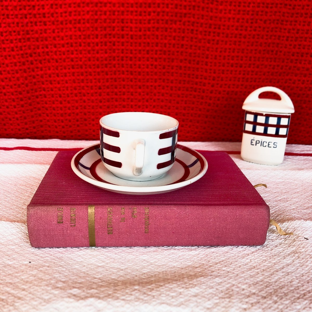 バドンヴィレー バスク柄カップアンドソーサー A フランスアンティーク