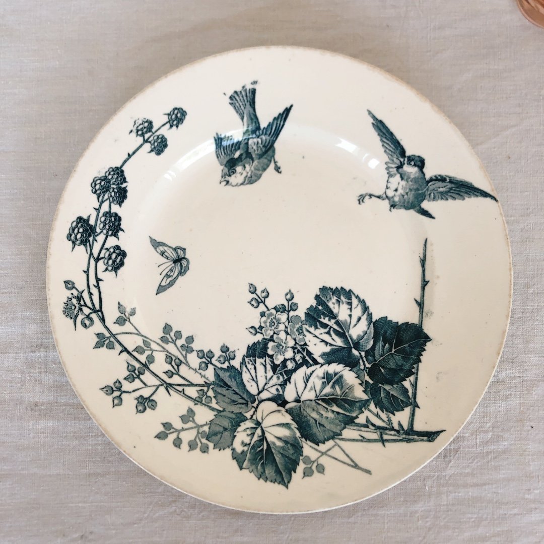 フランスアンティーク K＆G Luneville リュネヴィル 『RONCE』木苺&鳥 