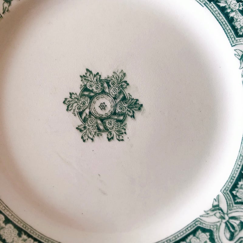 ヴィエイヤールボルドー　カマイユ ディナープレート　C フランスアンティーク食器 ヴィエイヤールボルドー ルアン ディナープレート グリーン F